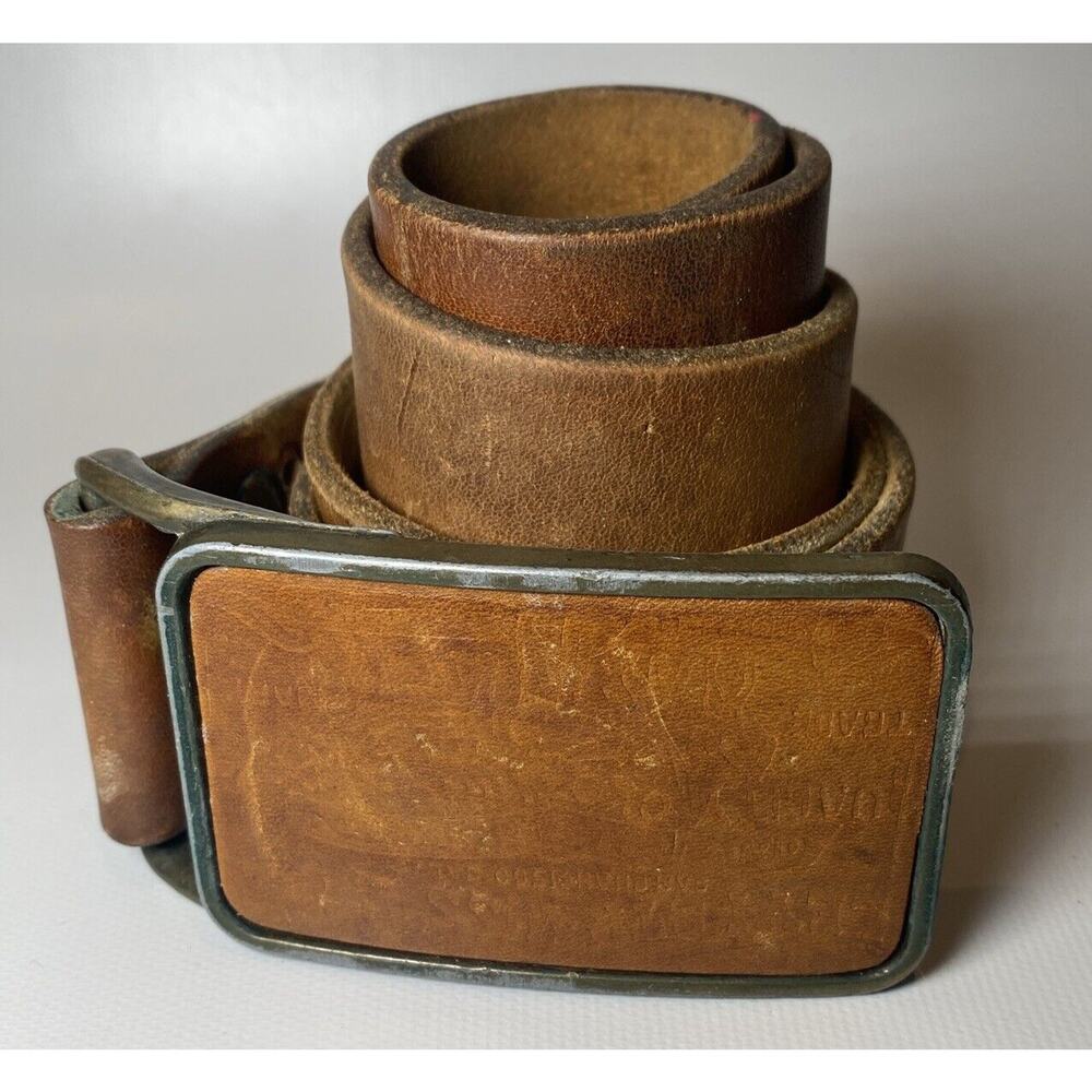 VTG Levi Strauss USA Hand Stained Cowhide Leather Belt & Buckle 1265 Cowboy 31"